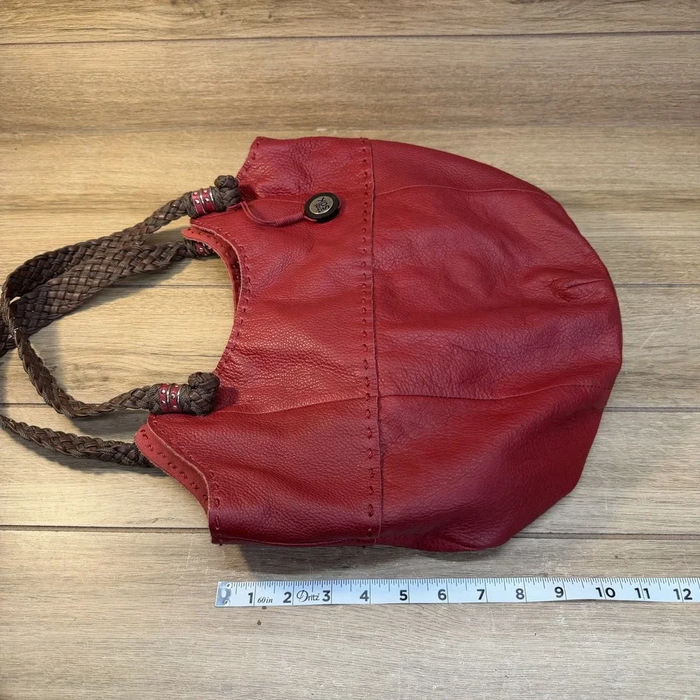 The Sak Womens Indio Hobo Handbag Red Leather Boho Braided Shoulder Tote Bag